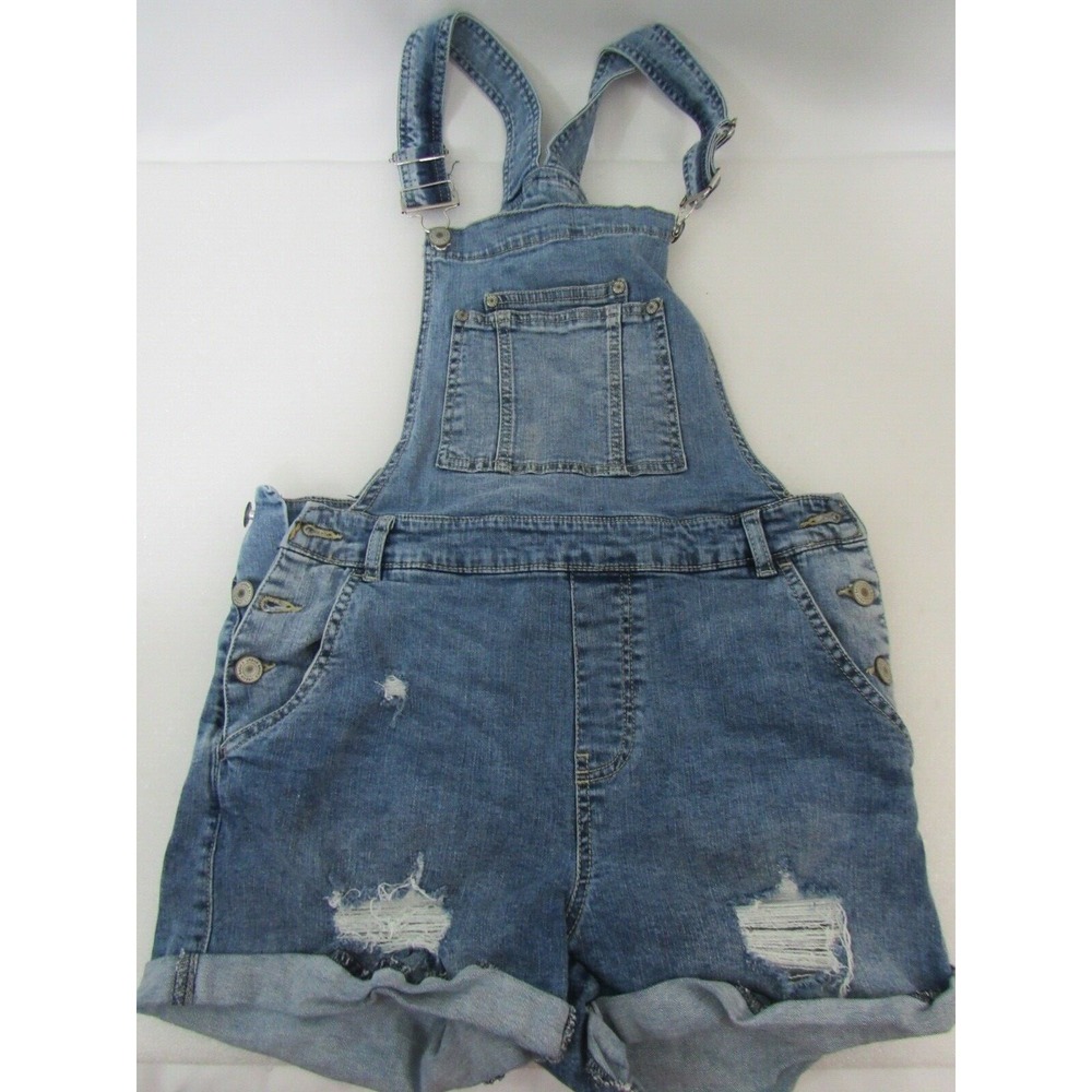 U2B Denim Distressed Coverall Shorts, Women's‎ Size M - Blue